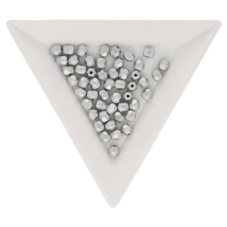 Fire polished 4 mm Glasperlen - Matte Metallic Silver - PerlineBeads