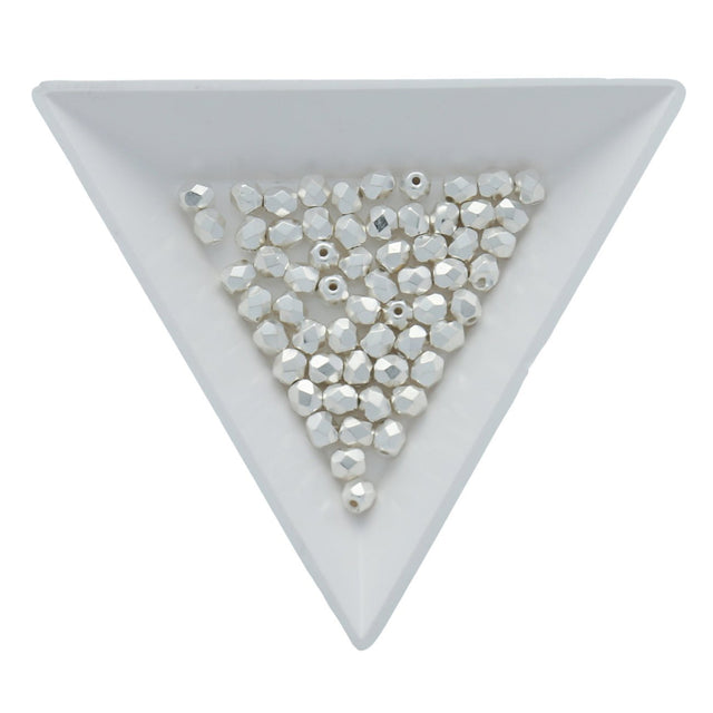 Fire polished 4 mm Glasperlen - Silver Plate - PerlineBeads
