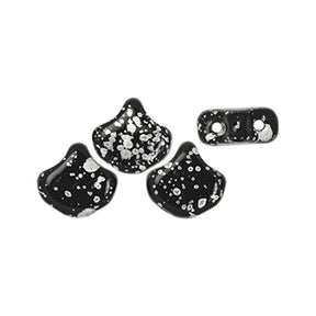Ginko Leaf Bead - Silver Splash - Jet - PerlineBeads