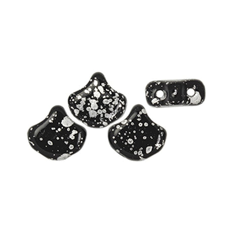 Ginko Leaf Bead - Silver Splash - Jet - PerlineBeads