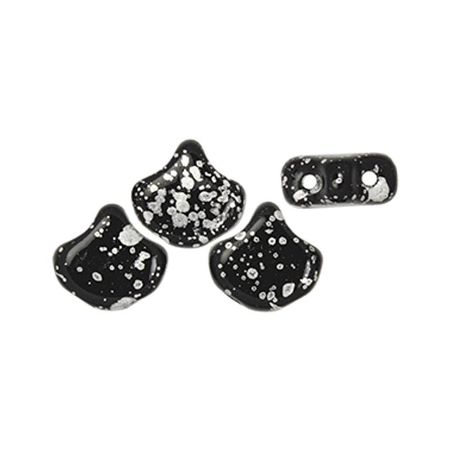 Ginko Leaf Bead - Silver Splash - Jet - PerlineBeads