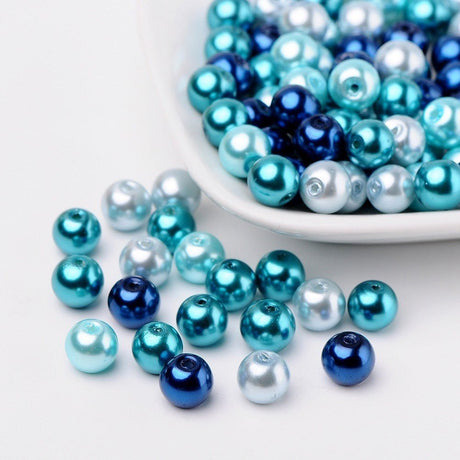 Glasperlen rund - 8 mm - Carribean Blue Mix - PerlineBeads