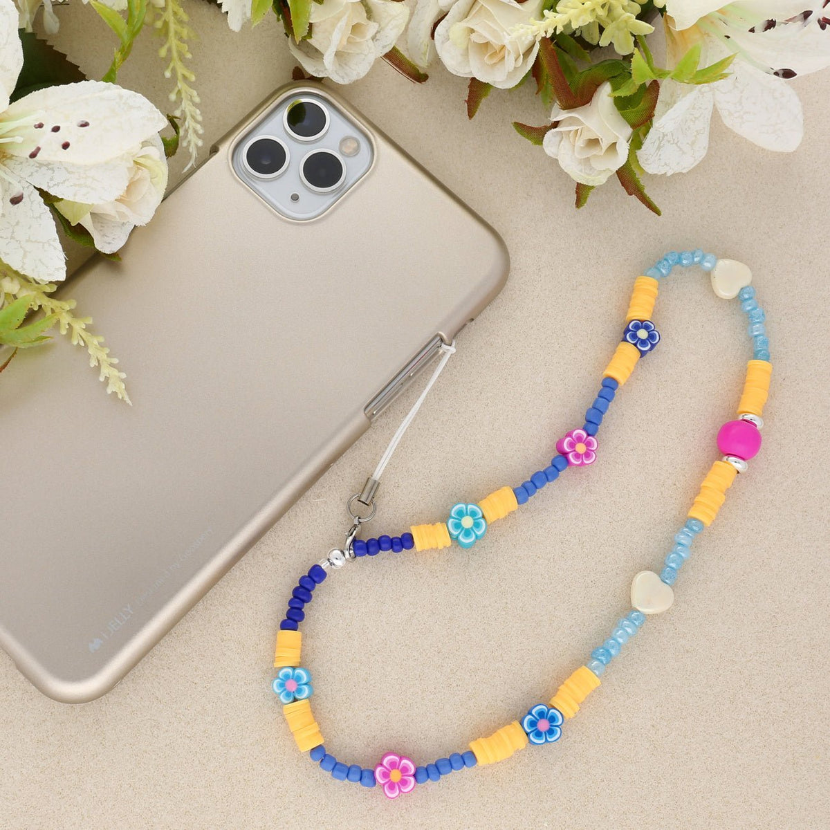 Handy Anhängerschlaufe mit Karabiner - weiss/Silber - PerlineBeads
