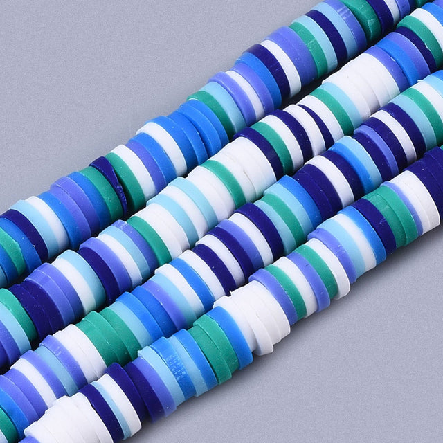 Heishi-Perlen aus Polymerpaste 6 mm – Blue Ocean Mix - PerlineBeads