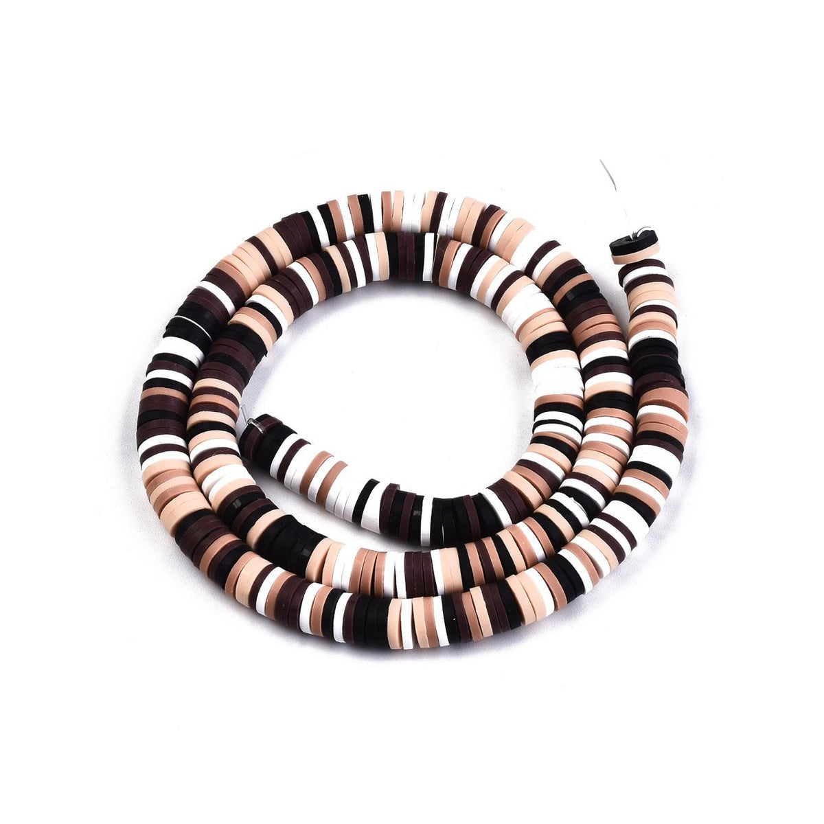 Heishi-Perlen aus Polymerpaste 6 mm – Coconut Brown Mix - PerlineBeads
