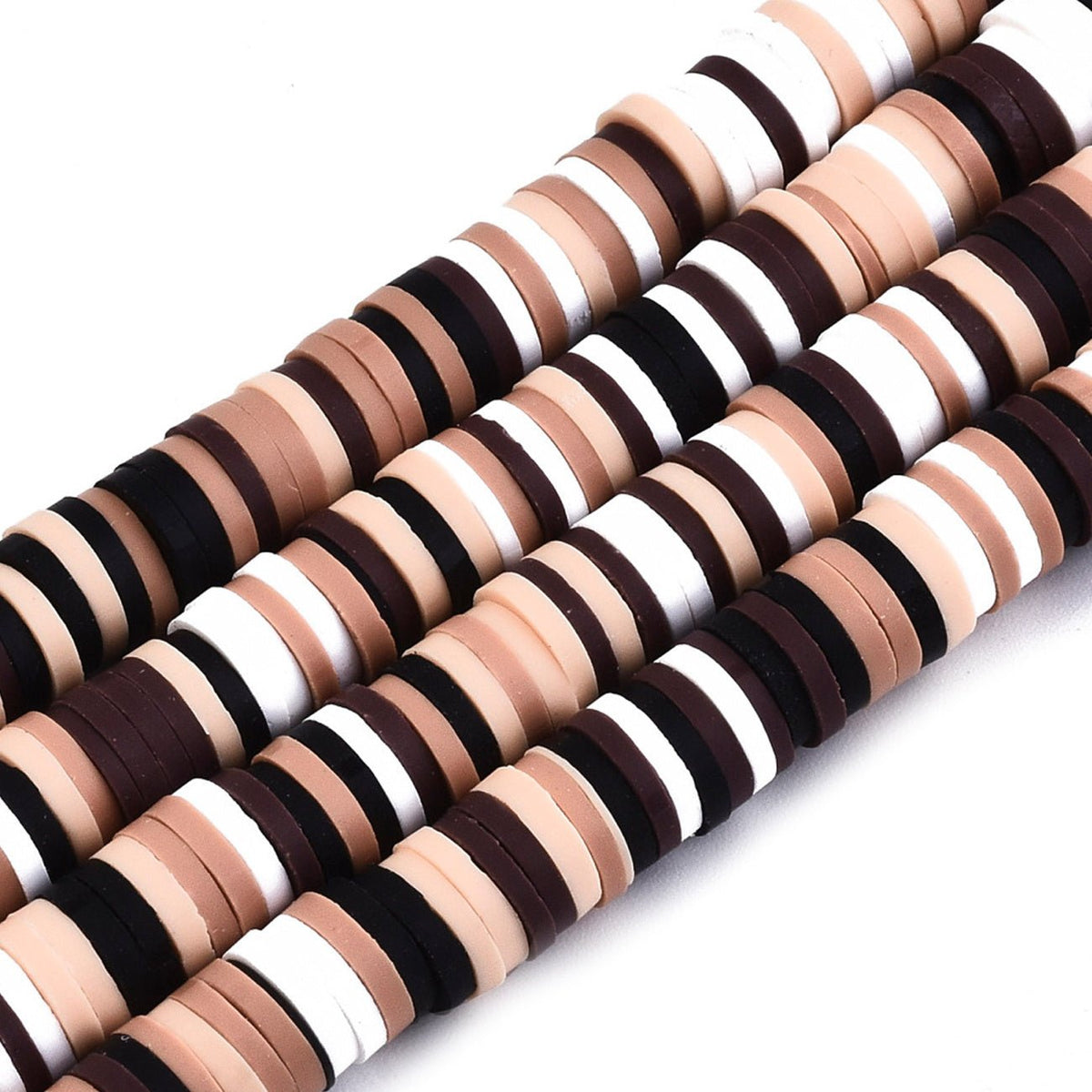 Heishi-Perlen aus Polymerpaste 6 mm – Coconut Brown Mix - PerlineBeads