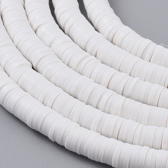 Heishi-Perlen aus Polymerpaste 6 mm – White - PerlineBeads