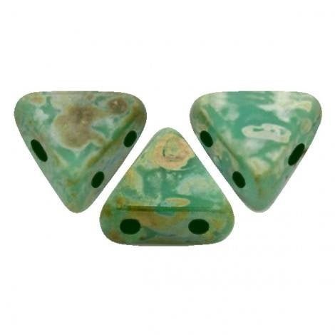 Dreieckige Glasperle - Khéops® par Puca® - Opaque Green Turquoise Picasso