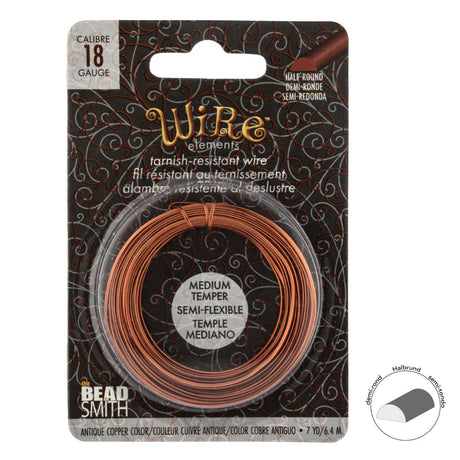 Kupferdraht Halbrund: Wire Elements™ – 18 Gauge – Antique Copper Tarnish Resistant - PerlineBeads