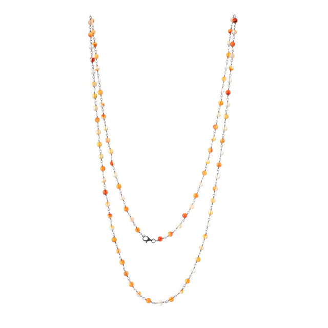 Lange Halskette, Silber mit Karneol Perlen - PerlineBeads