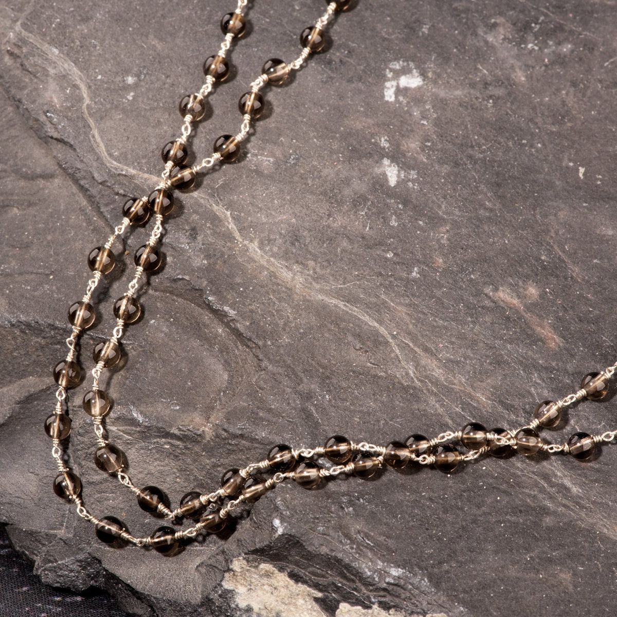 Lange Halskette, Silber mit Rauchquarz Perlen - PerlineBeads
