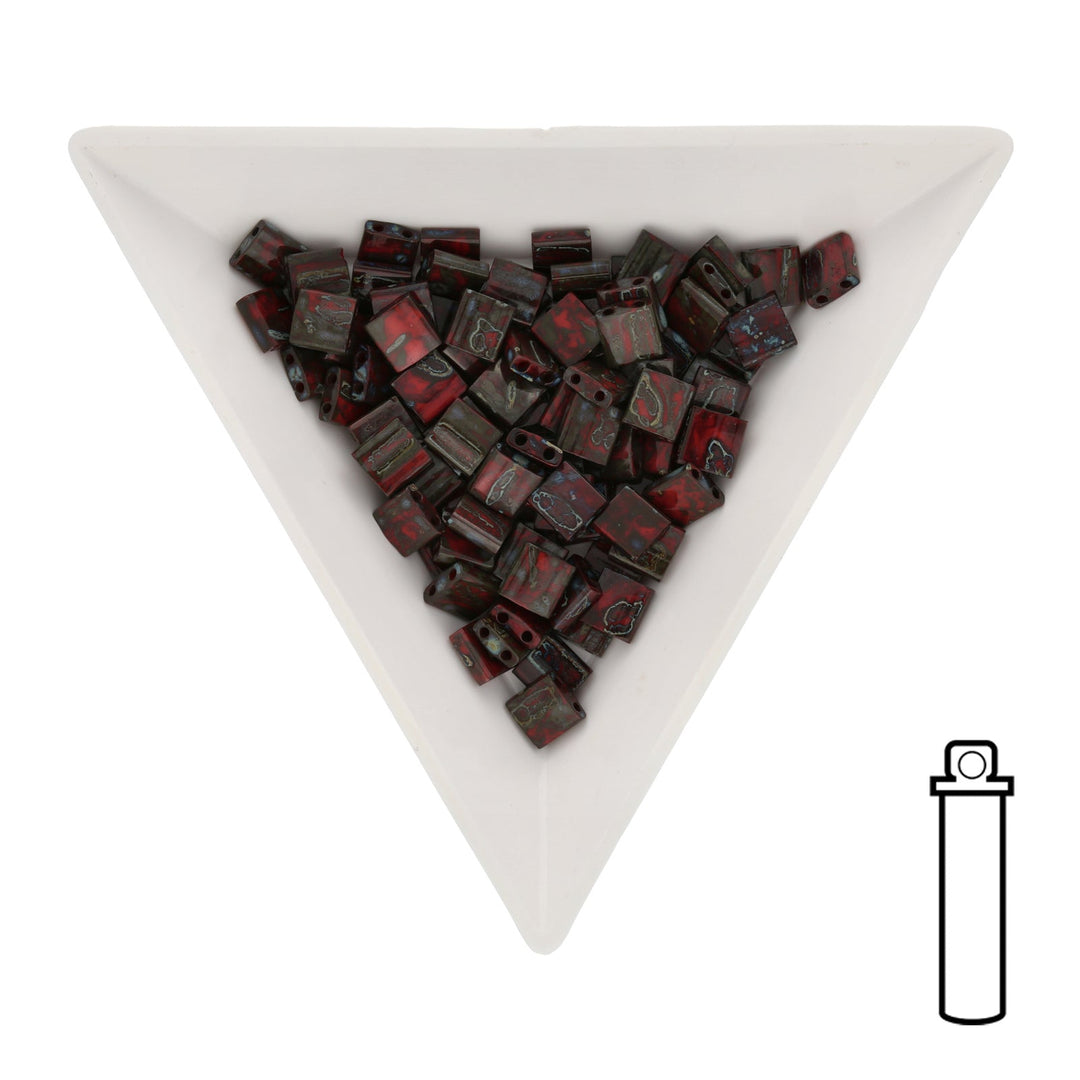 Miyuki Tila bead 5 mm - Opaque Red Picasso - PerlineBeads