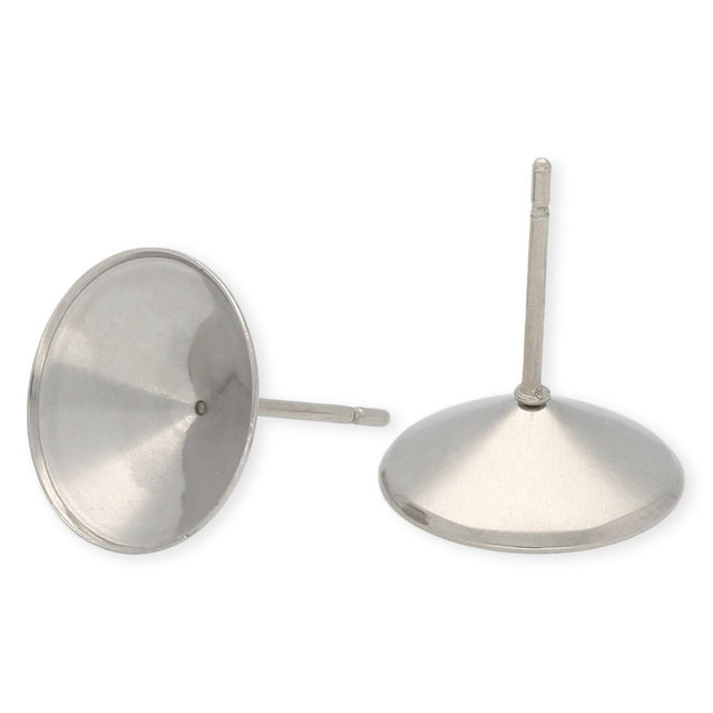 Ohrstecker mit 12 mm konische Platte – 304 Edelstahl (2 Stk.) - PerlineBeads