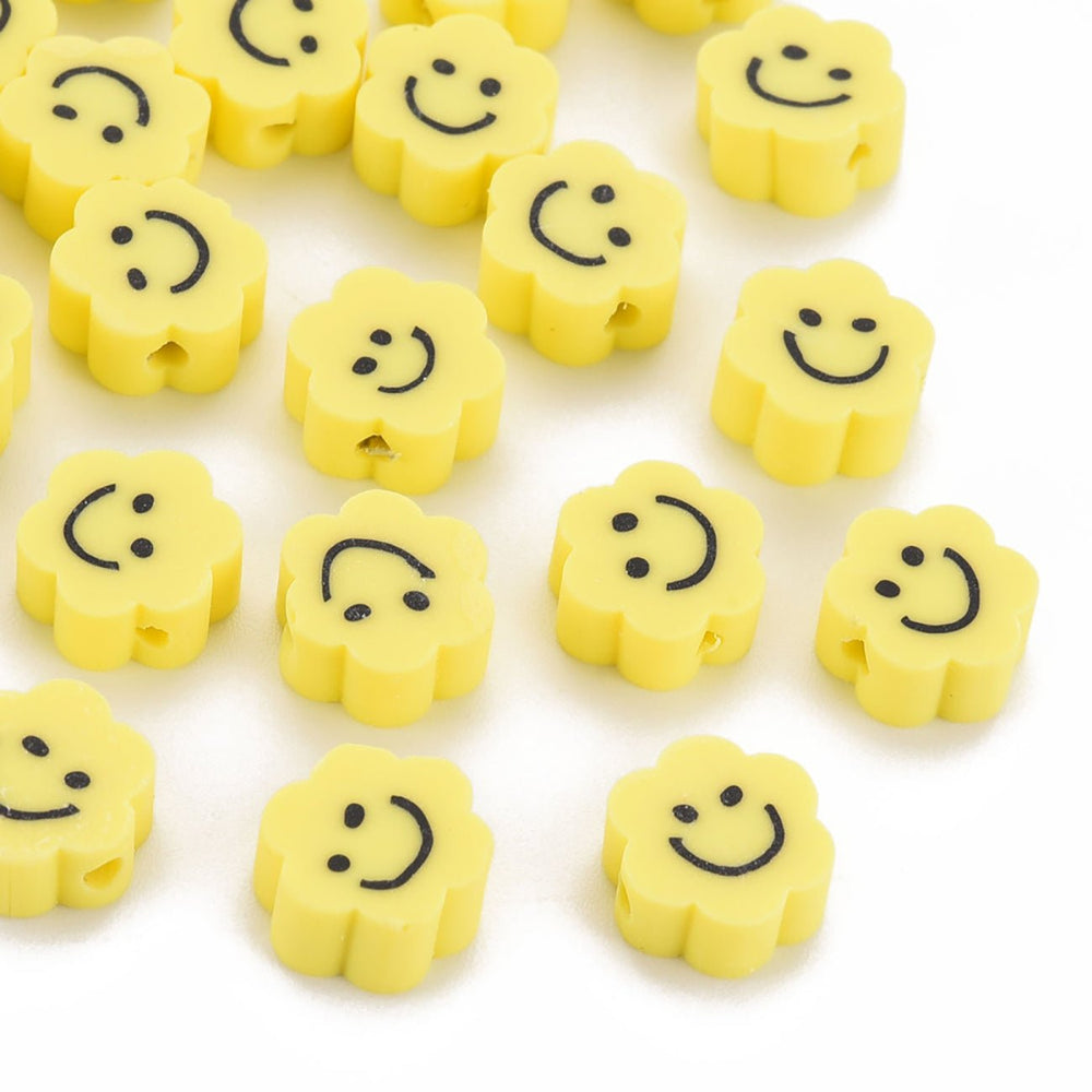 Perlen aus Polymer-Paste – Blume mit lächelndem Gesicht (Smiley) - PerlineBeads