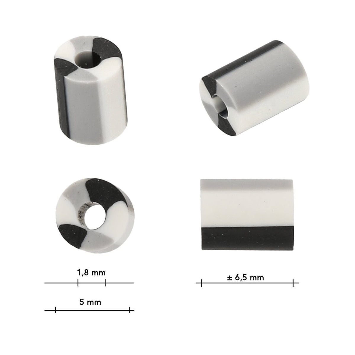 Perlen aus Polymer-Paste – Zylindrisch - Black & White - PerlineBeads