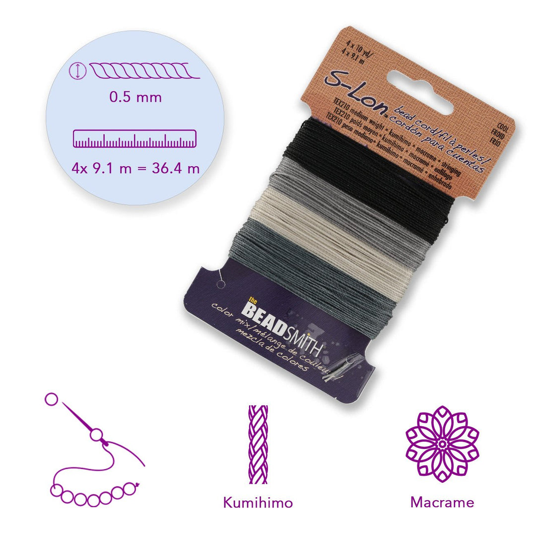 Perlenkordel S-Lon™ TEX210 - Cool Neutrals Mix - PerlineBeads