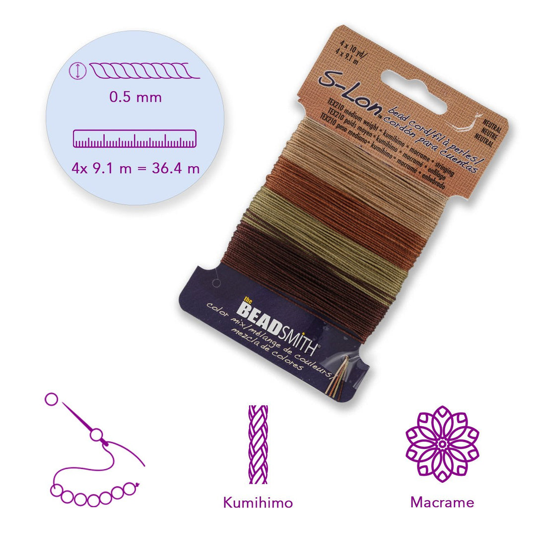 Perlenkordel S-Lon™ TEX210 - Neutrals Mix - PerlineBeads