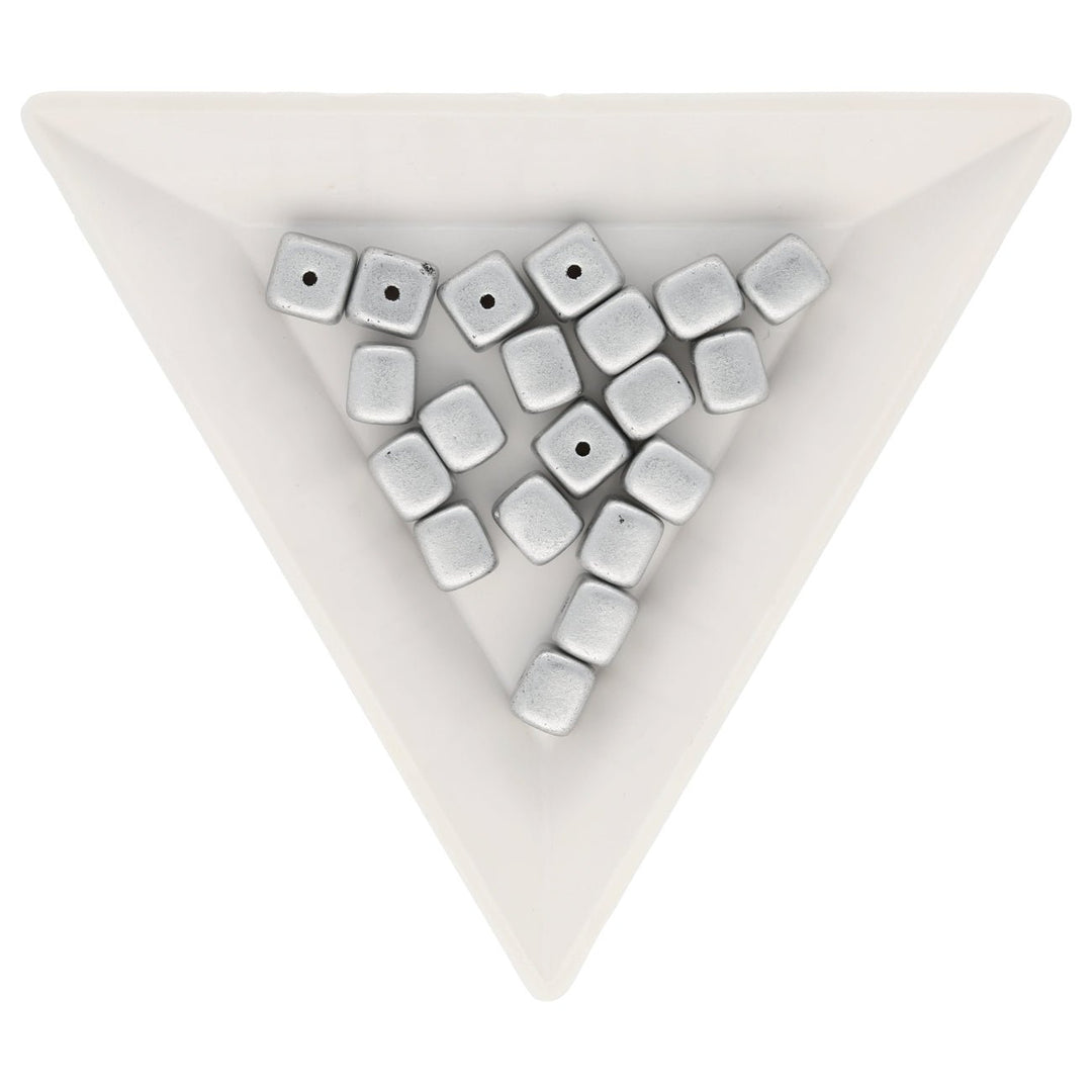 Recycelte Glasperlen "Cubes" - Matt Silver - PerlineBeads