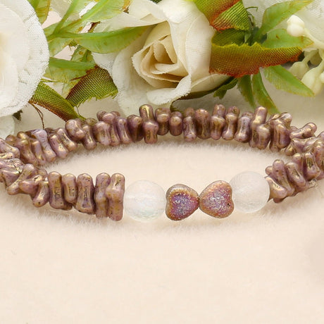 Recycelte Glasperlen "Hearts" - Etched - PerlineBeads