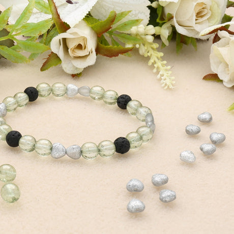 Recycelte Glasperlen "Hearts" - Rough Silver - PerlineBeads