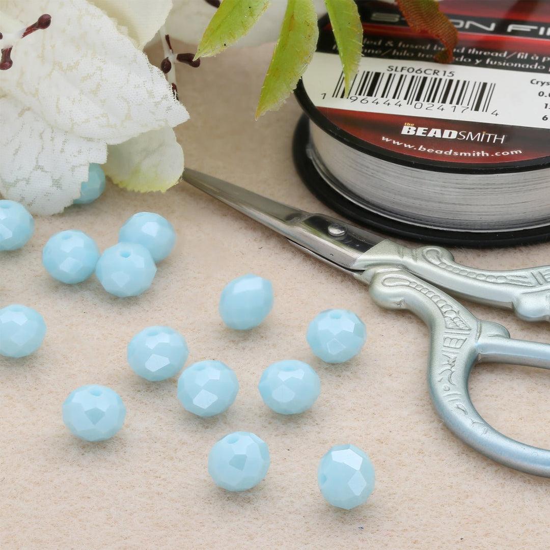 Rondellen aus facettiertem Glas 8x6 mm - Light Sky Blue - PerlineBeads