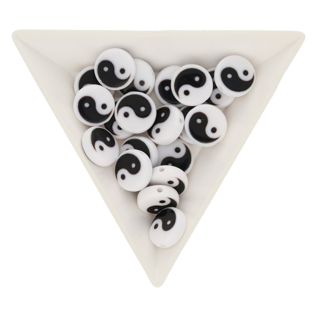 Runde flache Acrylperle - Yin Yang - PerlineBeads