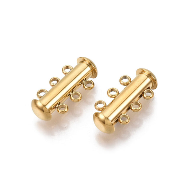 Schiebeverschluss für 3 Stränge - Edelstahl – Farbe Gold - PerlineBeads