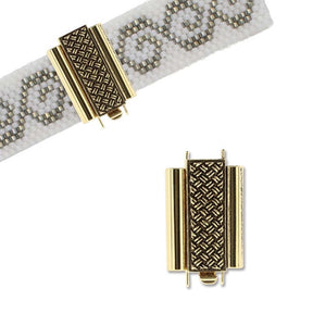 Schmuckverschluss Beadslide Cross Hatch 10x18 mm - vergoldet - PerlineBeads