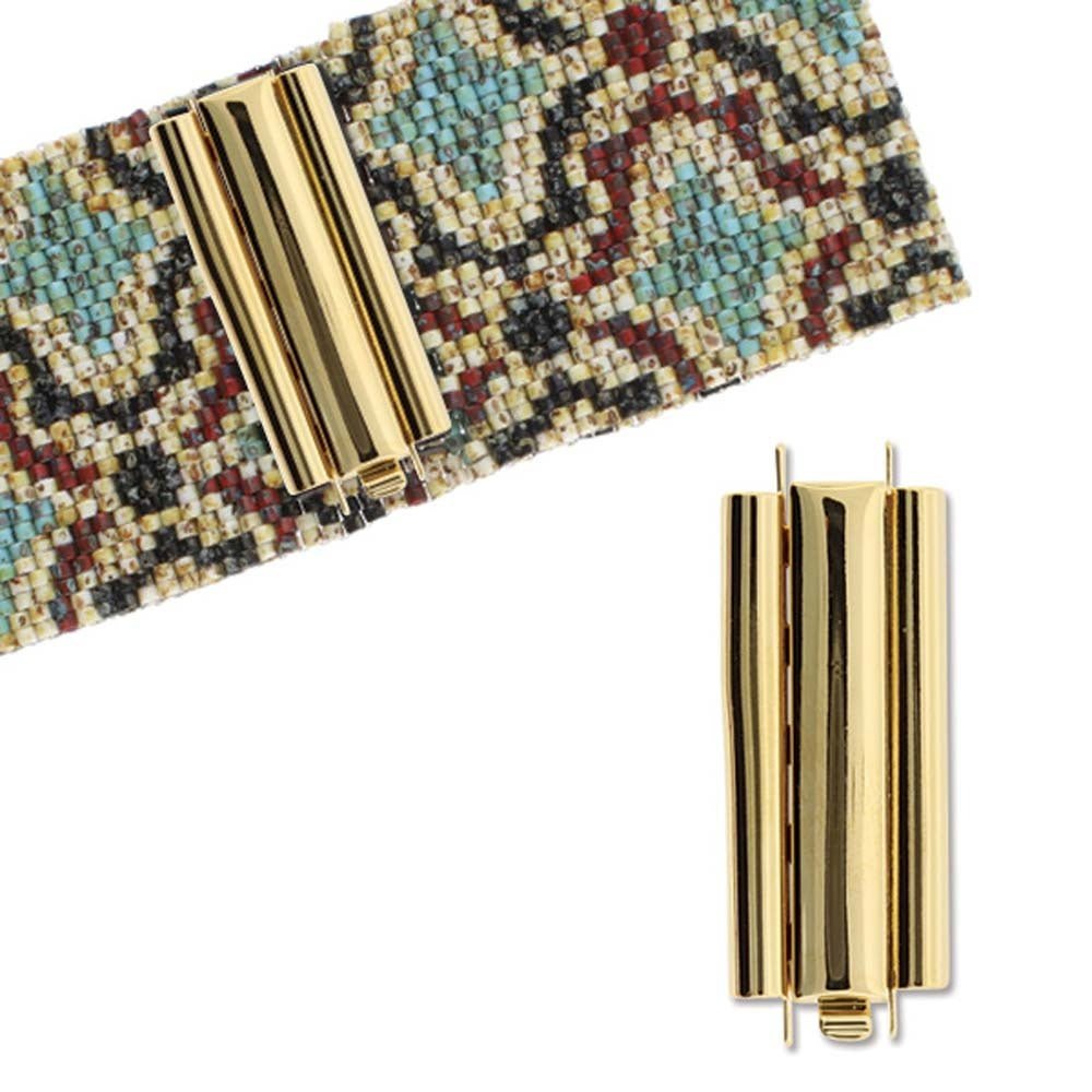Schmuckverschluss Beadslide Rectangle Smooth 10x29 mm - vergoldet - PerlineBeads