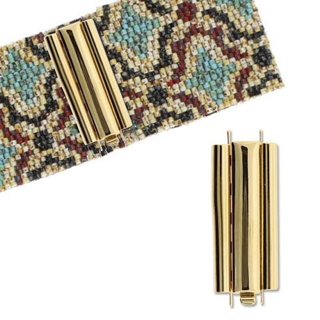 Schmuckverschluss Beadslide Rectangle Smooth 10x29 mm - vergoldet - PerlineBeads