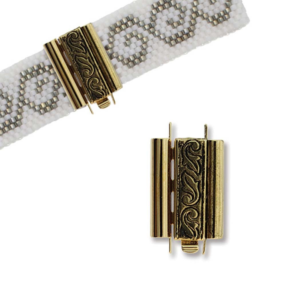 Schmuckverschluss Beadslide Swirl Design 10x18 mm - vergoldet - PerlineBeads