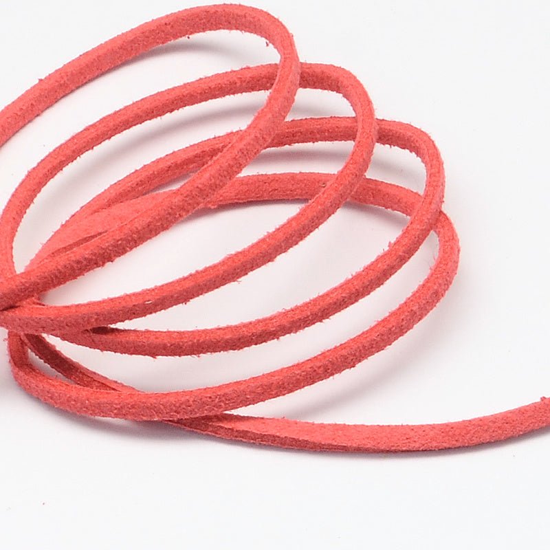 Synthetische Veloursleder Kordel - 3 mm - Koralle - PerlineBeads