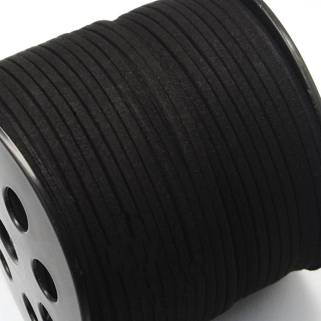 Synthetische Veloursleder Kordel - 3 mm - Schwarz - PerlineBeads
