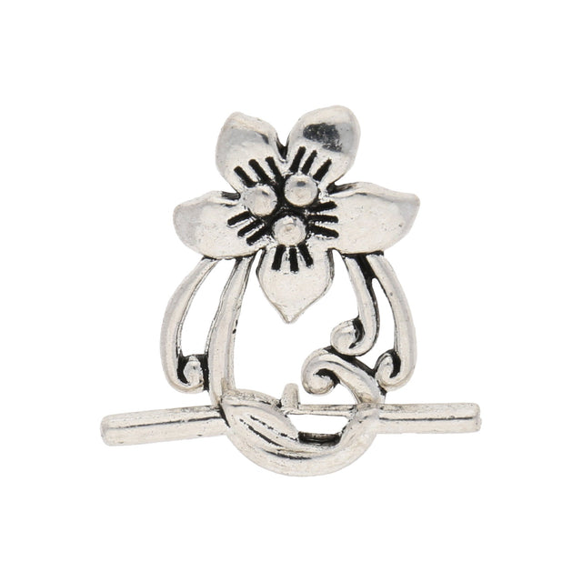 T-Bar-Verschluss mit Blumenmuster - Antiksilber - PerlineBeads
