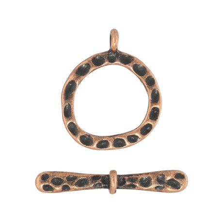 T-Bar-Verschluss rund gehämmerte Oberfläche – Kupfer Antik - PerlineBeads