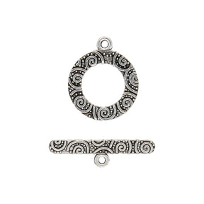 T-Bar-Verschluss rund mit Gravuren - Antiksilber - PerlineBeads