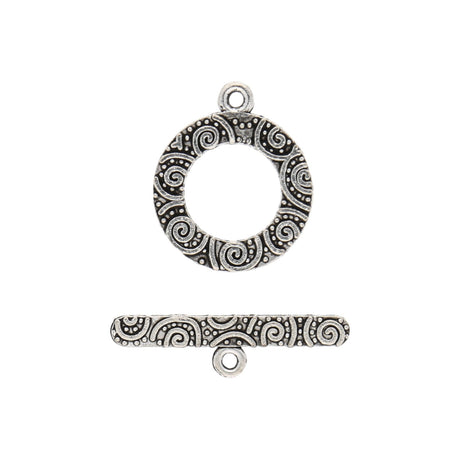 T-Bar-Verschluss rund mit Gravuren - Antiksilber - PerlineBeads
