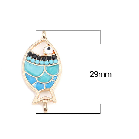 Verbindungselement “Fisch” - 29 x 14 mm - Gold/Blau - PerlineBeads